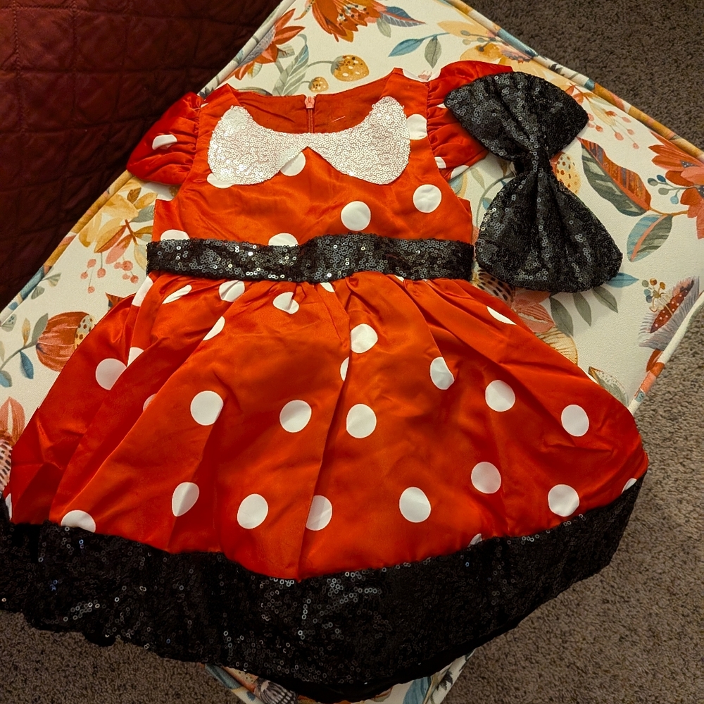 Red Polka Dot Kids Costume Dress with Bow Infant 12 To 18 Months